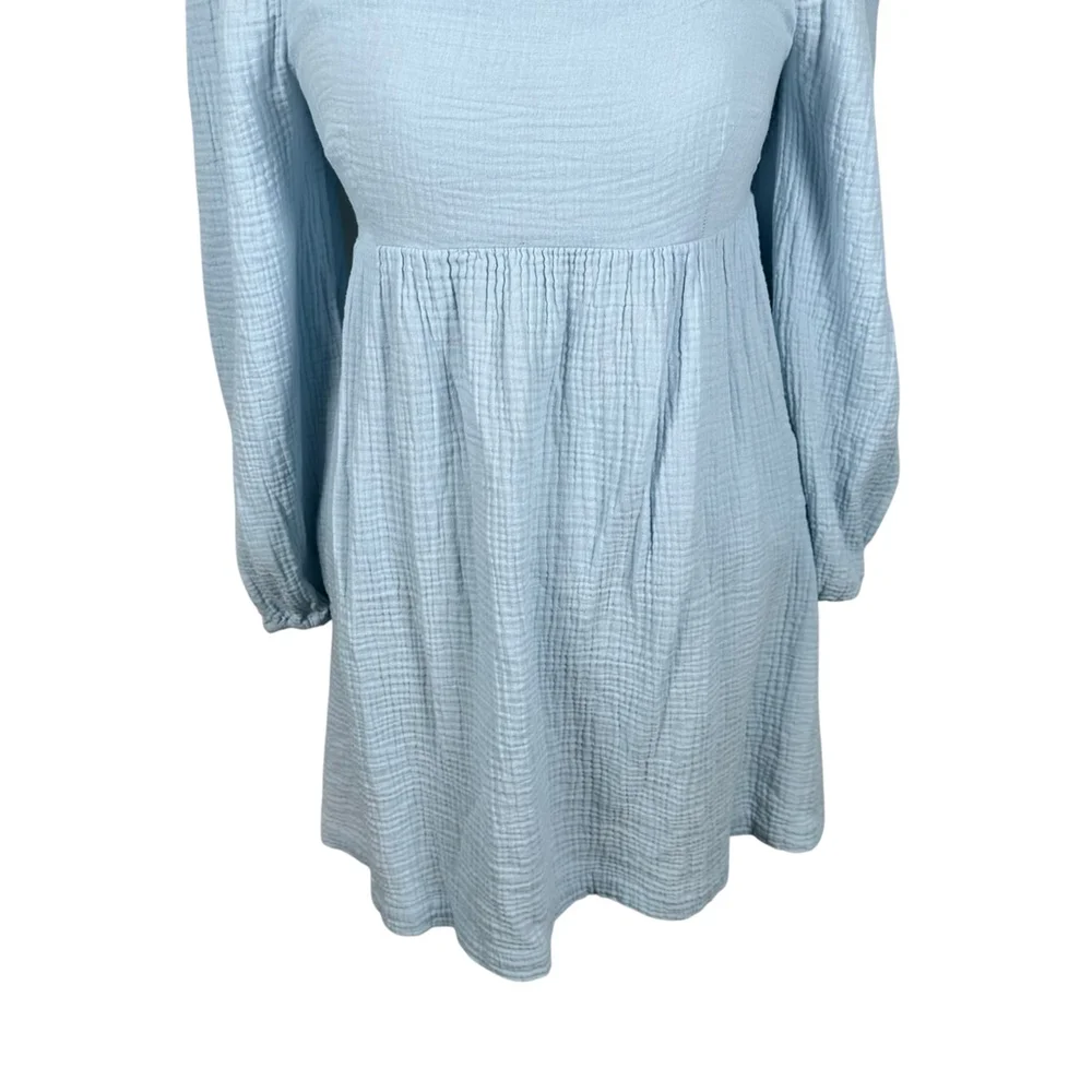 J. Crew Squareneck Soft Gauze Dress Hydrangea Blue Smocked Cotton Cottage Size S